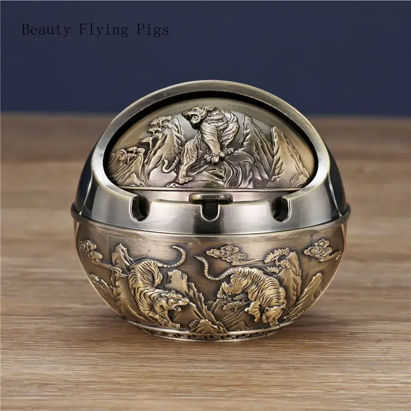 1PC alloy Retro ashtray living room bookshelf office Animal Shapes peacock tiger cattle pig elephant Home  lecoration figurines