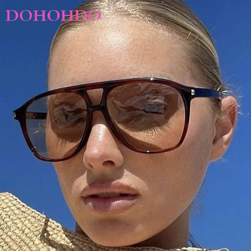 DOHOHDO Fashion Oversized Double Bridges Pilot Men Sunglasses Vintage Rivets Women Blue Trending Punk Sun Glasses Shades UV400