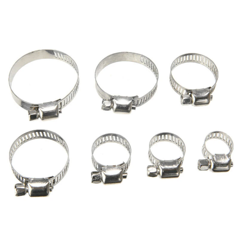 60Pc 8~38mm Stainless Steel Drive Hose Clamp Adjustable Tri Gear Worm Fuel Tube Line Water Pipe Fastener Fixed Clip Spring Hoops