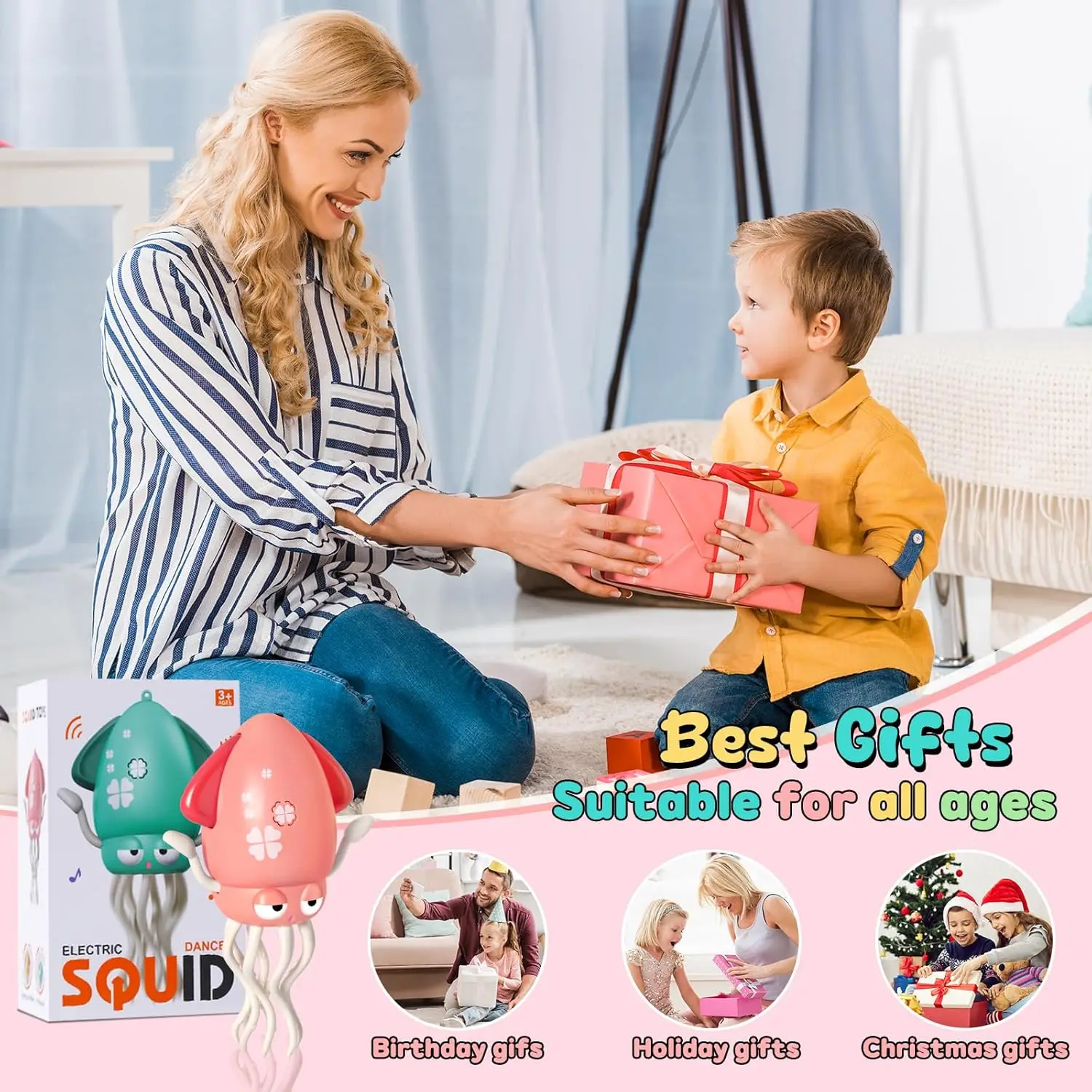 Interactief dansend octopusspeelgoed - Automatisch kruipen, obstakelvermijding met geluid en verlichting - Leuk elektrisch speelgoed voor kinderen