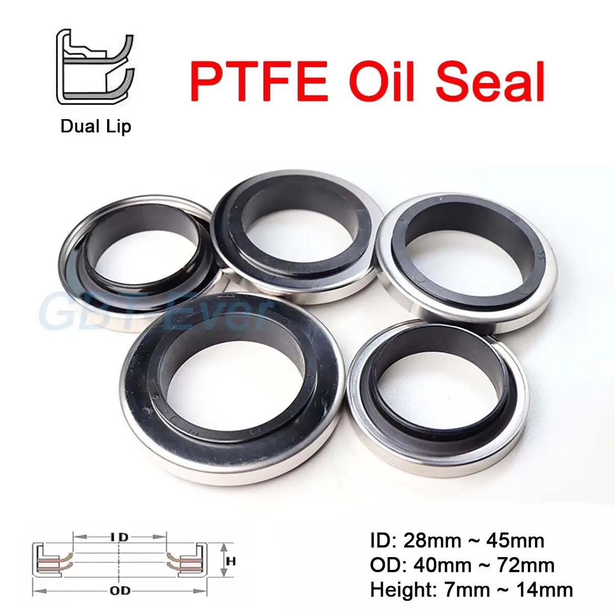 

1Pcs PTFE Lip Oil Seal With Stainless Steel Housing Dual Lip Screw Air Compressor Spare Parts IDxODxHeight 28x40x7~45x65x10mm