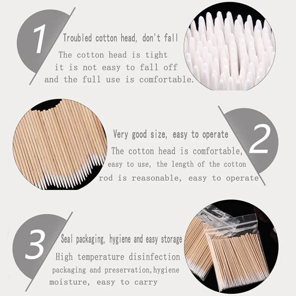 

Sdotter 100/300/500Pcs Disposable Cotton Swab Lint Free Micro Brushes Wood Cotton Sticks Ear Clean Eyelash Extension Glue Removi