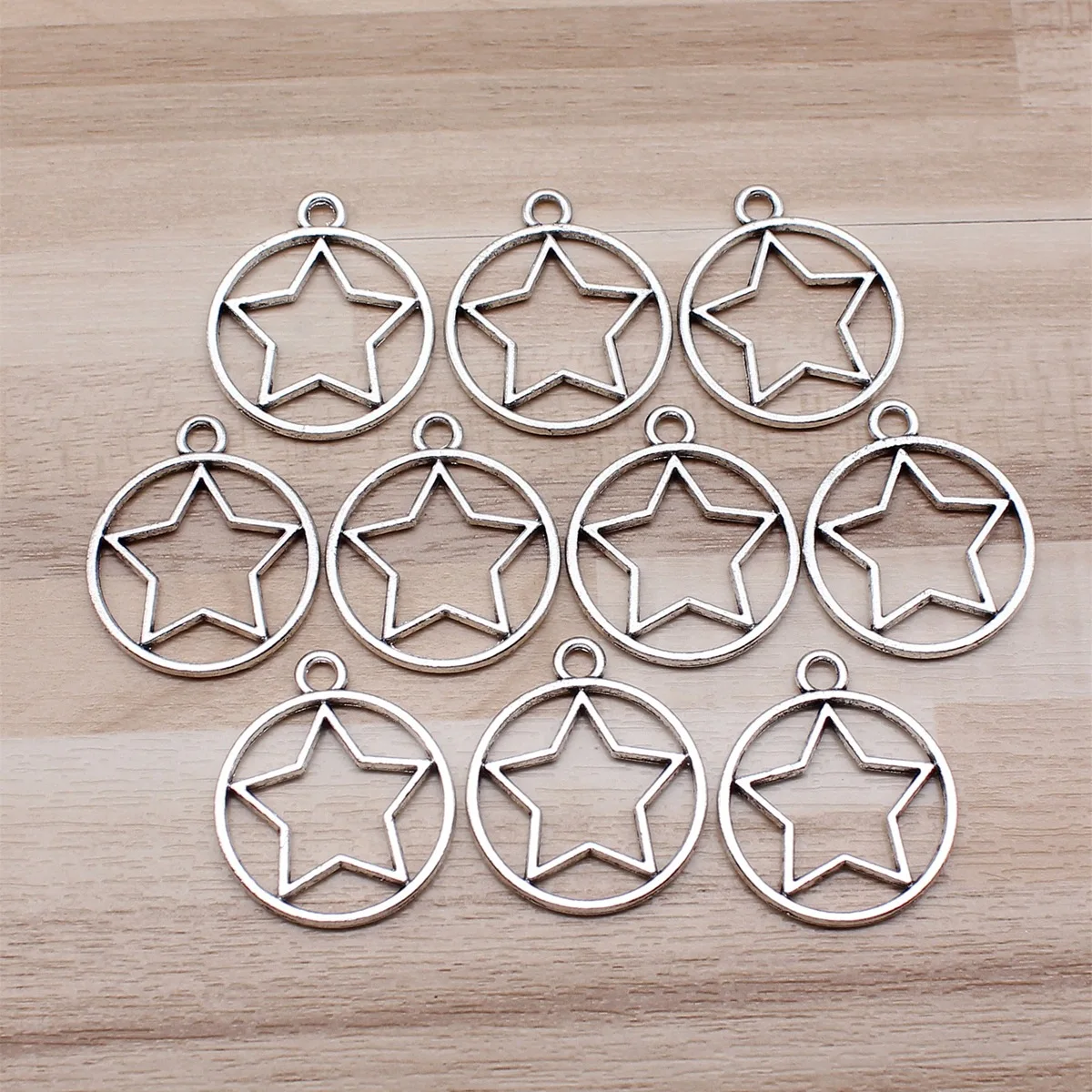 IFOCUS 10pcs/Lot Round Hollow Star Charms For DIY Jewelry Making Zinc Alloy 28x24mm/1.1x0.94inch