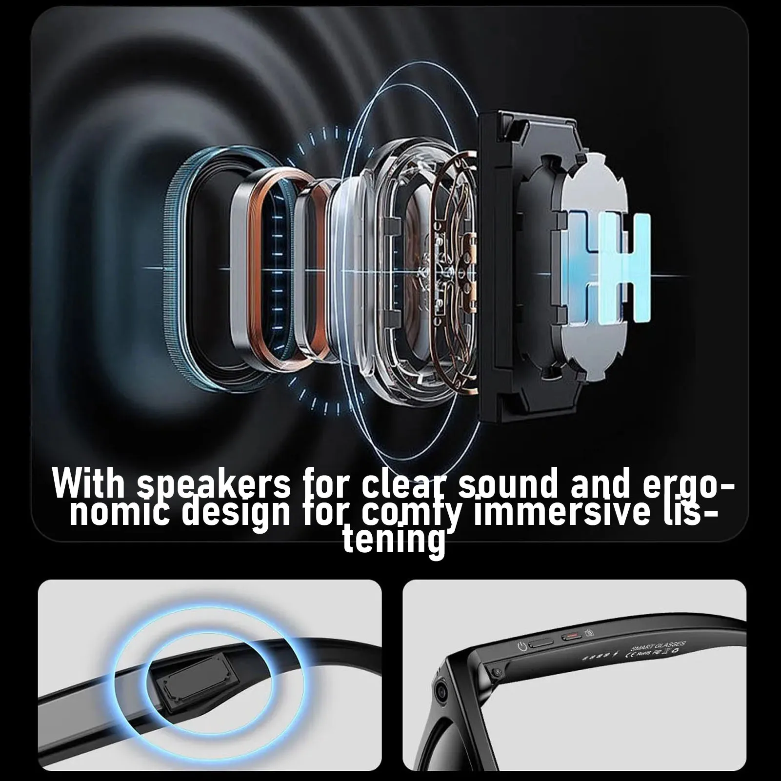 Gafas Bluetooth 5,4 reconocimiento de fotos AI Unisex 12 horas de duración de la batería gafas de traducción inteligentes con cámara 1080p para ciclismo