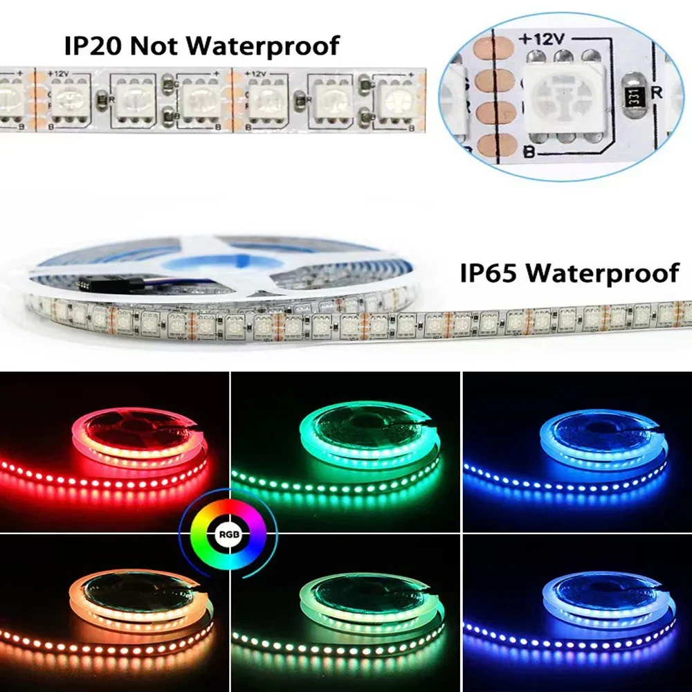 5V 12V 24 V LED Strip Light SMD 5050 5m impermeabile flessibile decorazione della casa illuminazione 5 12 24 V LED Strip Tape RGB RGBW bianco caldo