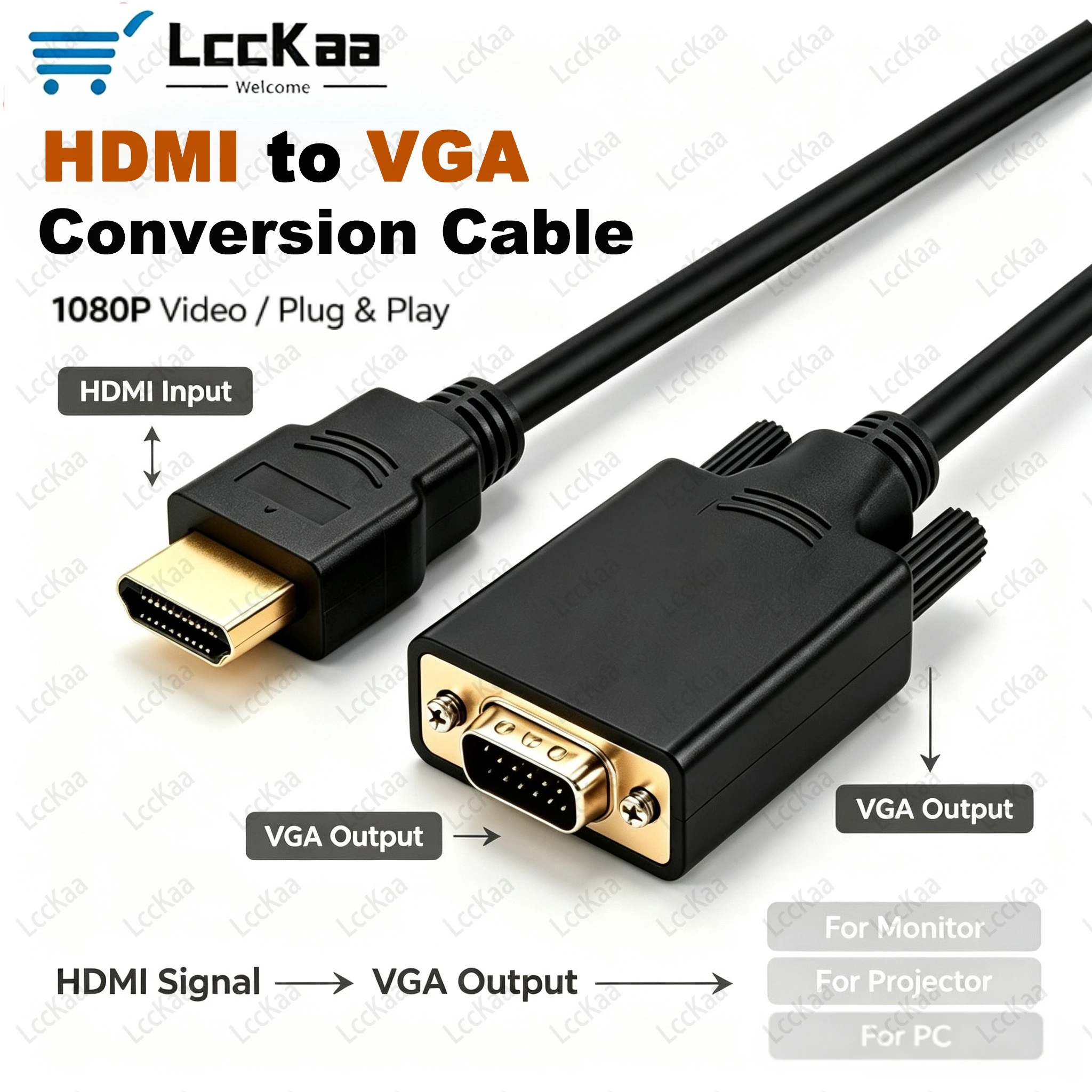 Gaming Console Bundle - สาย HDMI เป็น VGA รองรับความละเอียด 1080P