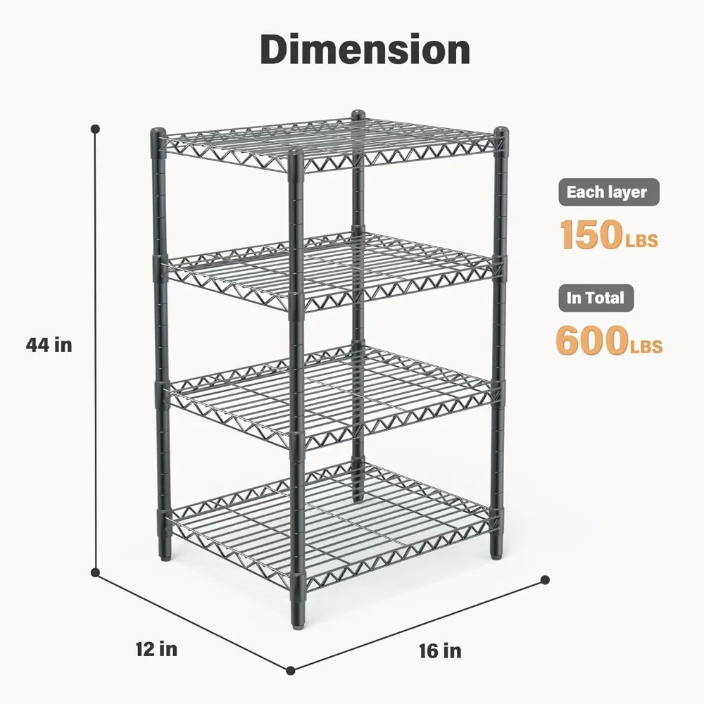 Scaffali e scaffalature grigie a 4 livelli-scaffali per dispensa in materiale d'acciaio pesante-scaffale in filo metallico per Organizer in acciaio, adatto