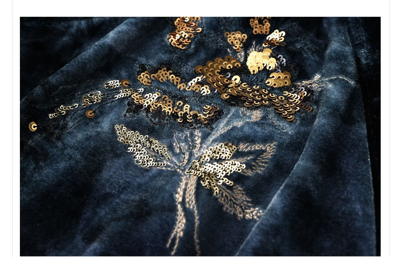 UMI MAO فستان الخريف جديد كم طويل جميل النمط الصيني تشيباو فستان طويل المرأة الجديدة النمط الصيني المخملية فستان فام #6