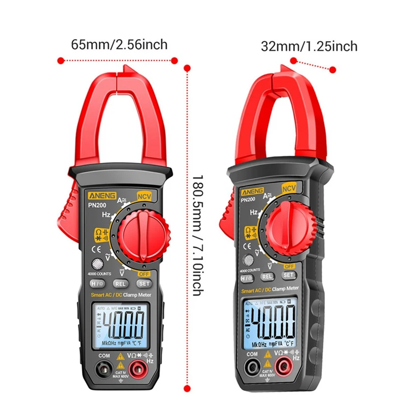 Imagem -06 - Digital Clamp Meter dc ac 600a Corrente 4000 Contagens Multímetro Amperímetro Testador de Tensão Carro hz Capacitância Ncv Ohm Teste Aneng-pn200