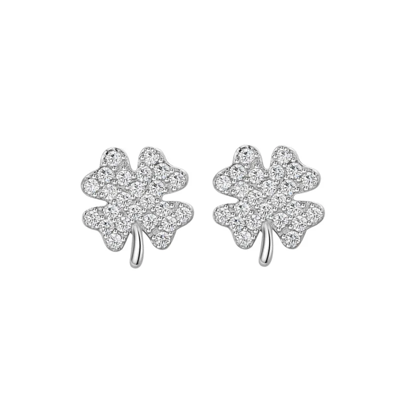 

Женские серьги-гвоздики Lucky Clover из стерлингового серебра 925 пробы с бриллиантами и цирконием