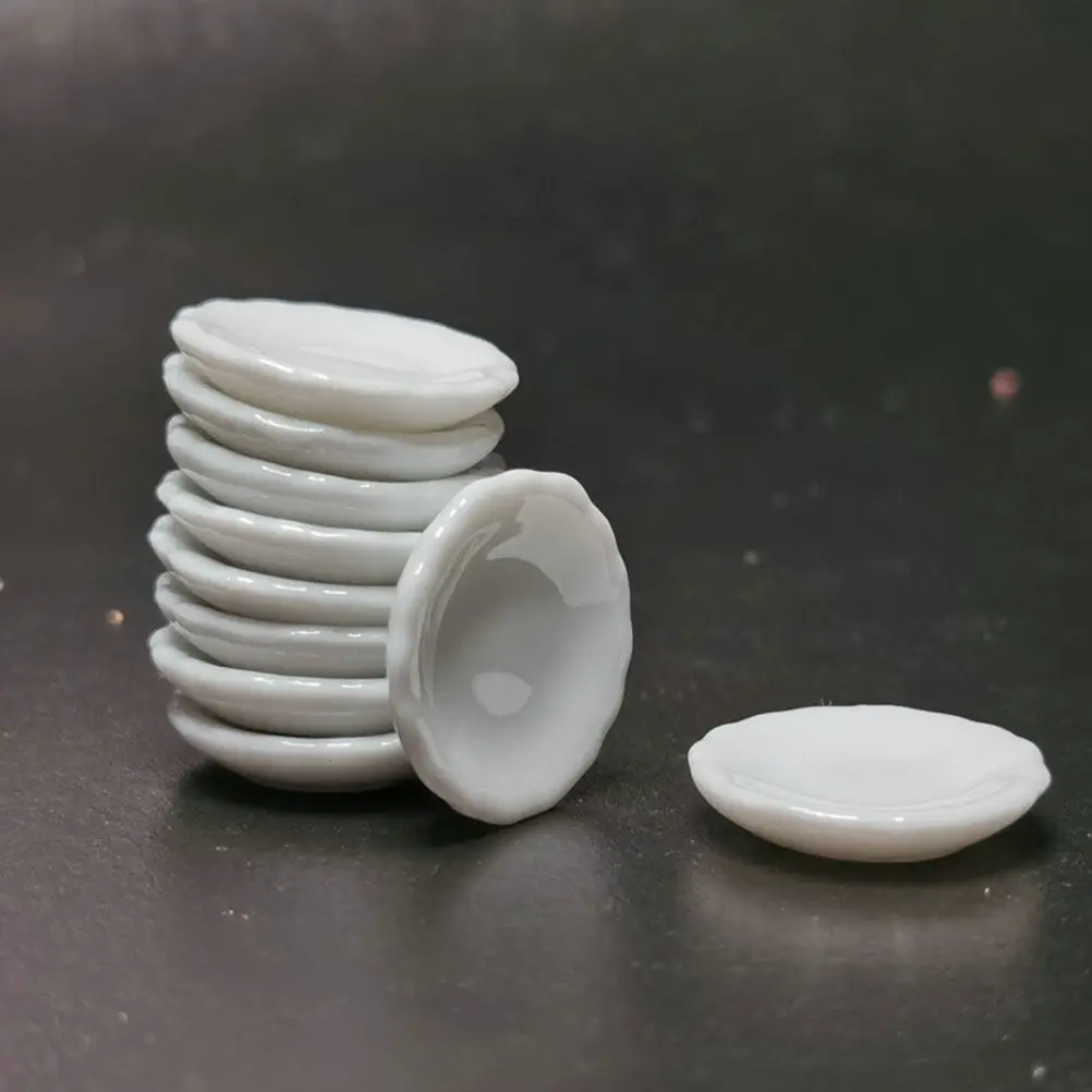 

Набор из 10 миниатюрных керамических тарелок: декор для миниатюрного дома, функциональная посуда, реалистичная текстура, украшения для кухонной сцены