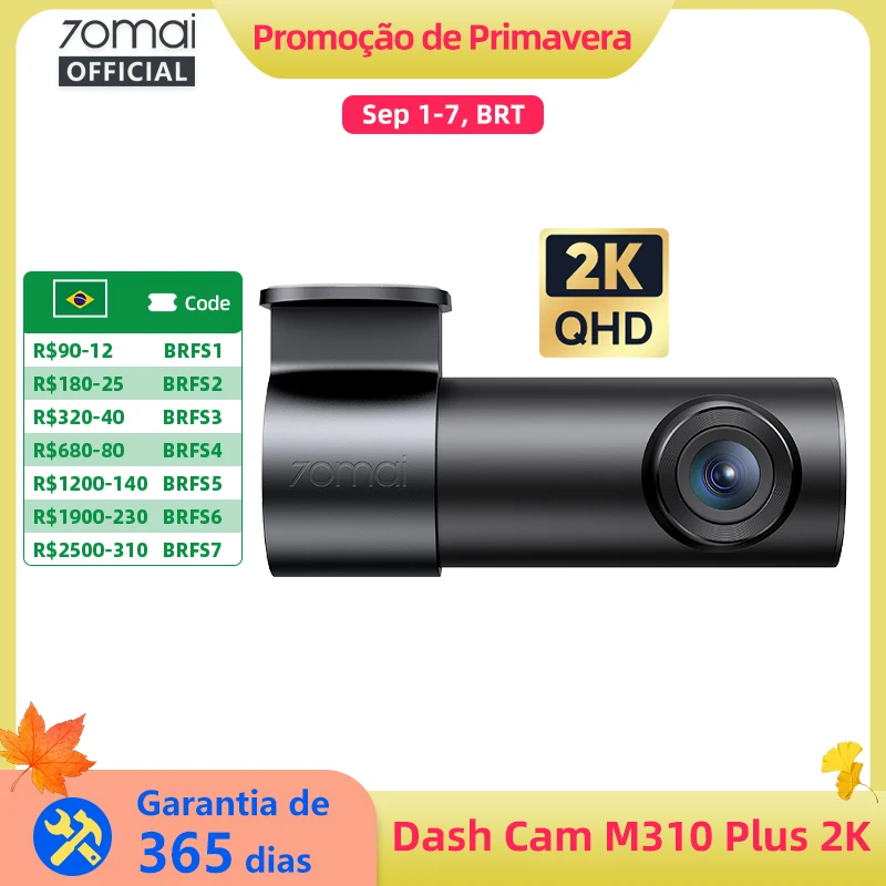 Câmera Veicular 70mai M310 Plus 2K 1440P 143 ° Câmera Automotiva FOV f/1.55 com Grande Abertura, Controle de Voz Inteligente, Vigilância 24H e Visão Noturna
