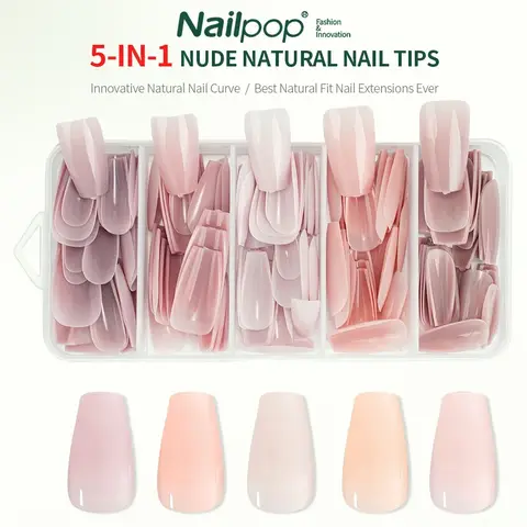 Nailpop 3-IN-1 누드 내추럴 소프트 네일 팁 세트 140PCS 스킨 톤 프레스 온 네일 울트라 핏 젤 네일 익스텐션 간편한 매니큐어 DIY