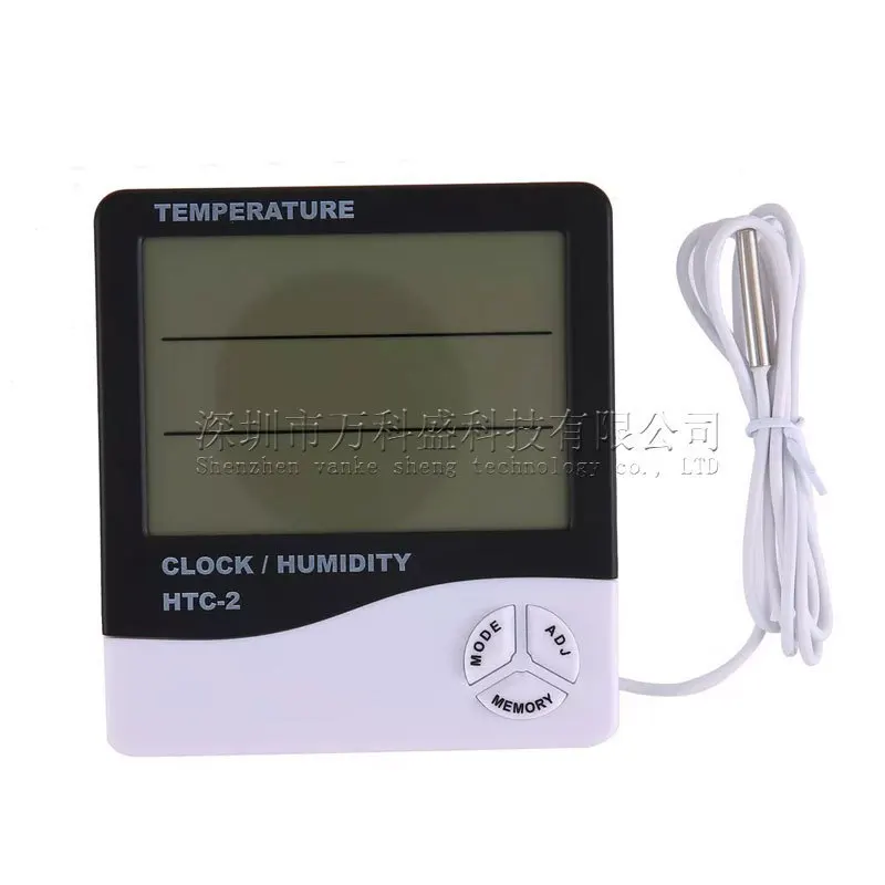 50pcs Htc-2 Large Screen Hygrometer Household Indoor and Outdoor Alarm Clock Thermometer Digital Display Electronic Band Probe