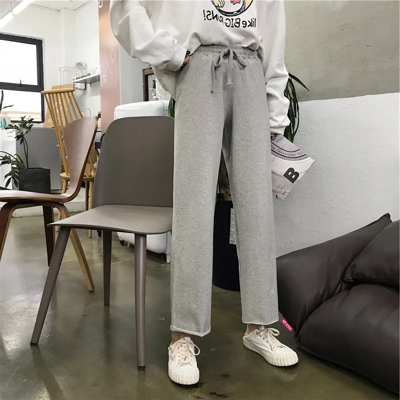 Gray Wide Leg Pants Women's Drapey High Waist Straight Loose Slimming Korean Style Student Sports Casual Nine Point Pants