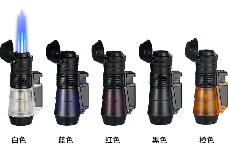 Three Flame Direct Blue Flame Transparent Body Small Spray Gun Windproof Inflatable Lighter Cigarette Accessorie