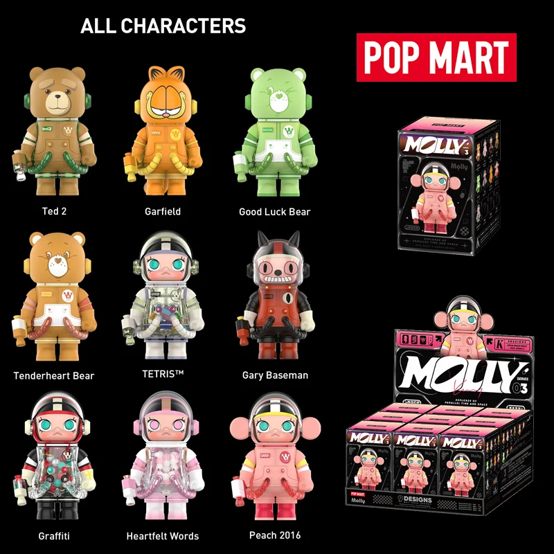 Merch oficial POPMART MEGA SPACE MOLLY 100% Série 3 Caixa Cega Brinquedos Figura de Ação Caixa Mistério MOLLY Bonecas Modelo Colecionáveis