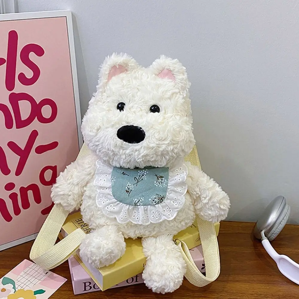 

PP Cotton Westie Dog Plush Backpack Collection Large Capacity Plushie Doll Fur Bag Soft Ins Stuffed Running Dog Knapsack