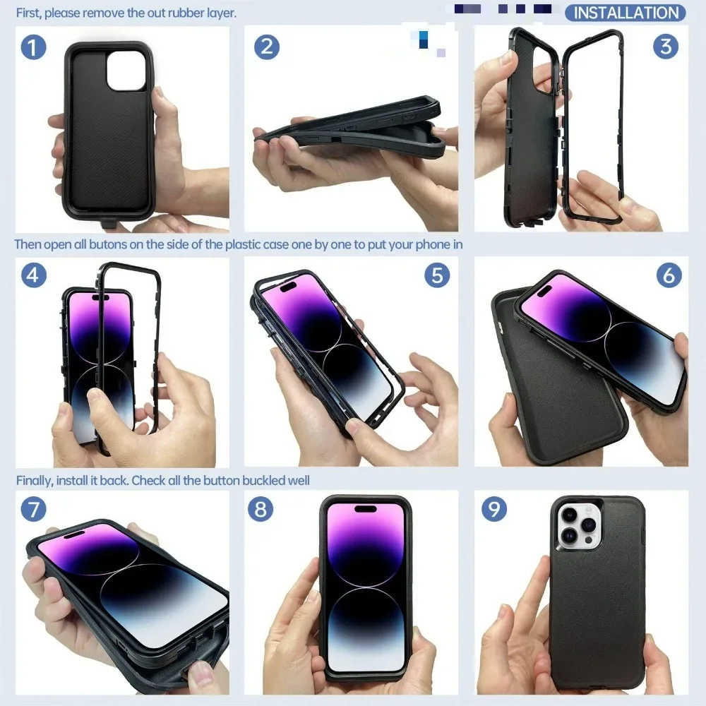 3-in-1 Armor OTT Hülle für iPhone 17 Pro Max, Air 16, 14, 13, 12, 11, 15 Pro Max – Robuste, stoßfeste PC+TPU Hülle mit Gürtelclip – Detail 10