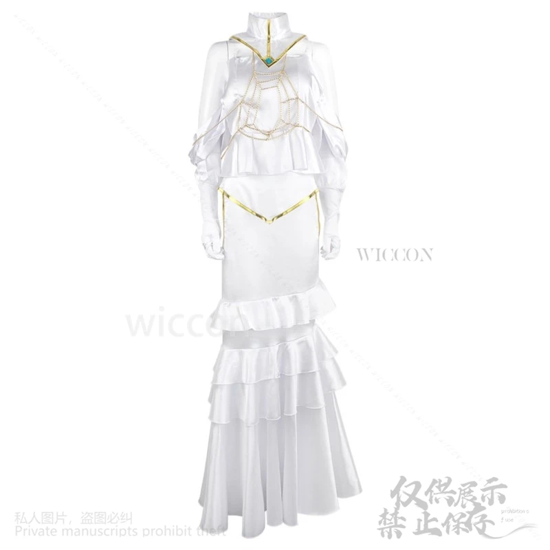 Anime Overlord Cosplay Albedo Kostuum Halloween Kerst Vrouwen Meisjes Witte Jurk Sexy Lolita Hoorn Lange Pruiken Rollenspel Voor Party