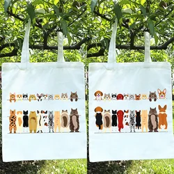 Cute Cat Dog Shoulder Bag Canvas Tote Bag for Women Large Capacity Shopper Bag Lightweight School Books Bag Casual шопер