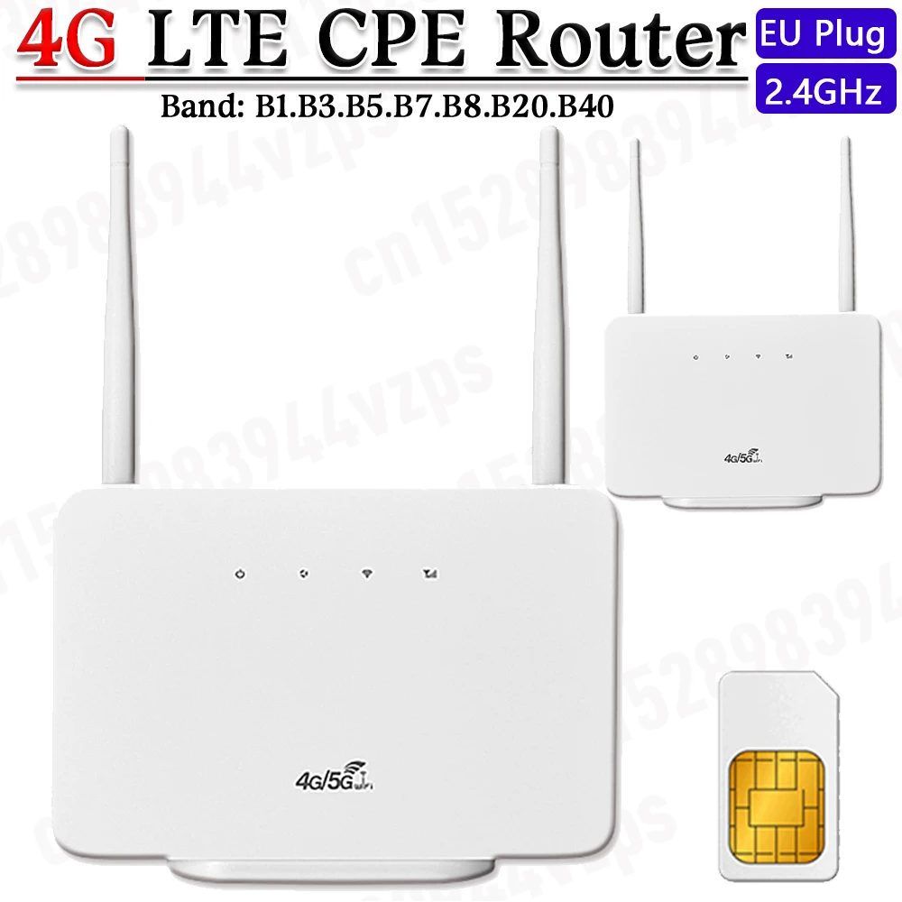 

4G LTE CPE Router Modem 300Mbps Wireless WiFi Router External Antenna with Sim Card Slot EU Plug for Home Travel Work