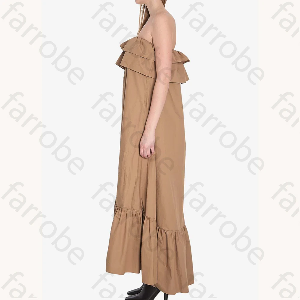 Customized Elegant Strapless Midi Ruffled Dress A-Line Evening Dresses Formal Exquisite High Quality Prom Party Gowns for Women