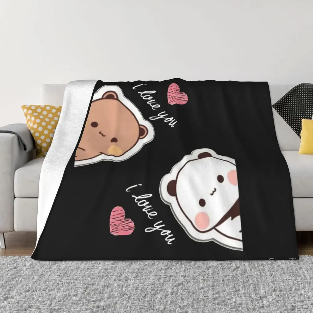 I Love You Bear And Panda Dudu And Bubu Blanket Bedspread On The Bed Outdoor Sofa Bed