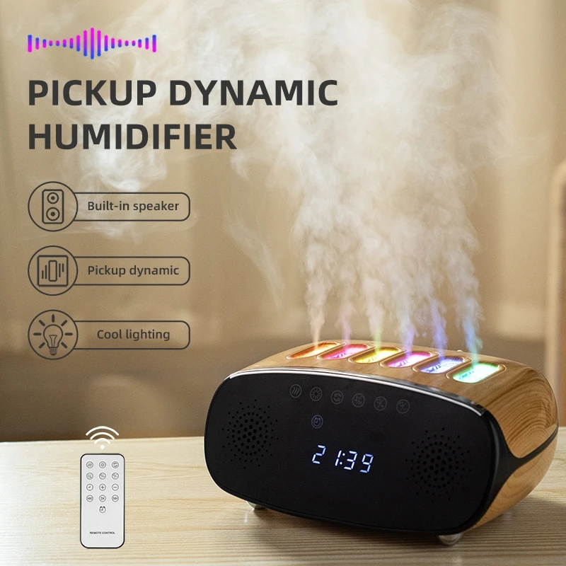 2024 Newest Bluetooth Speakers Music Essential Oil Diffuser Home Portable LED Clock Wood Grain Dynamic Humidifier Aroma Machine