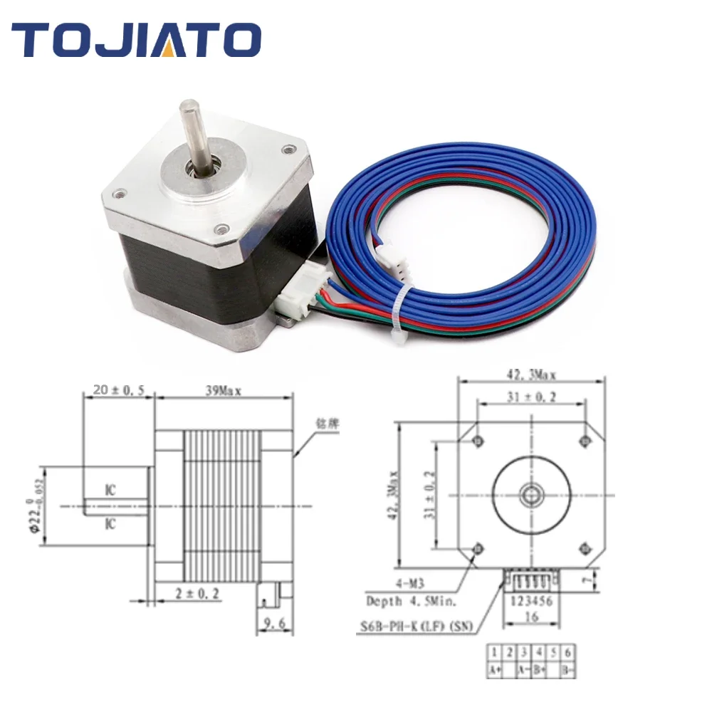 1pcs 3D Printer Nema 17 Stepper Motor, 2 Phase 1A 1.8 Degree 0.4N.M Stepper Motor for 3D Printer Extruder CNC With 1Meter Cable