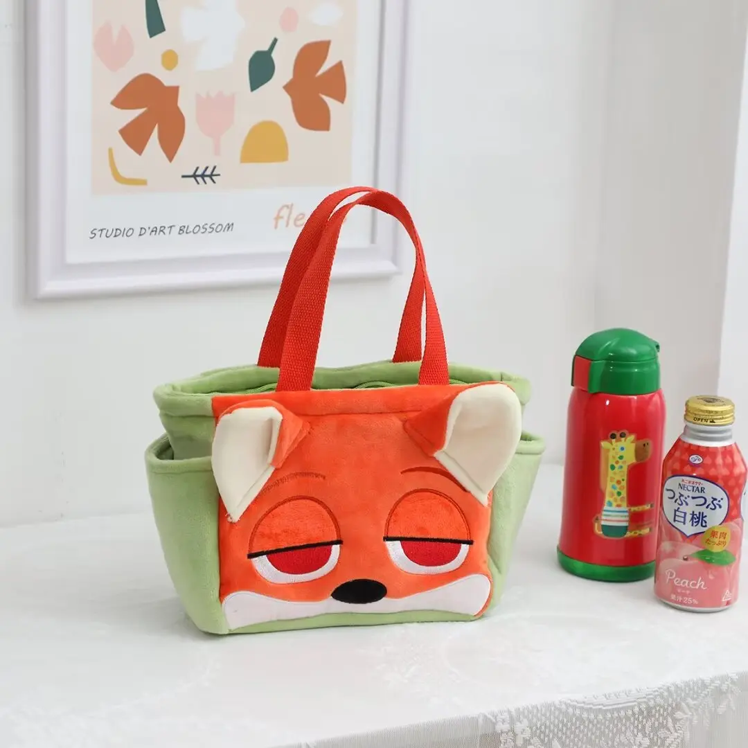 Zootopia Judy Nick HandBag Kawaii Anime Cartoon Bento Bag Cute Bunny and Foxs Plush Bag High-capacity Student Lunch Bag