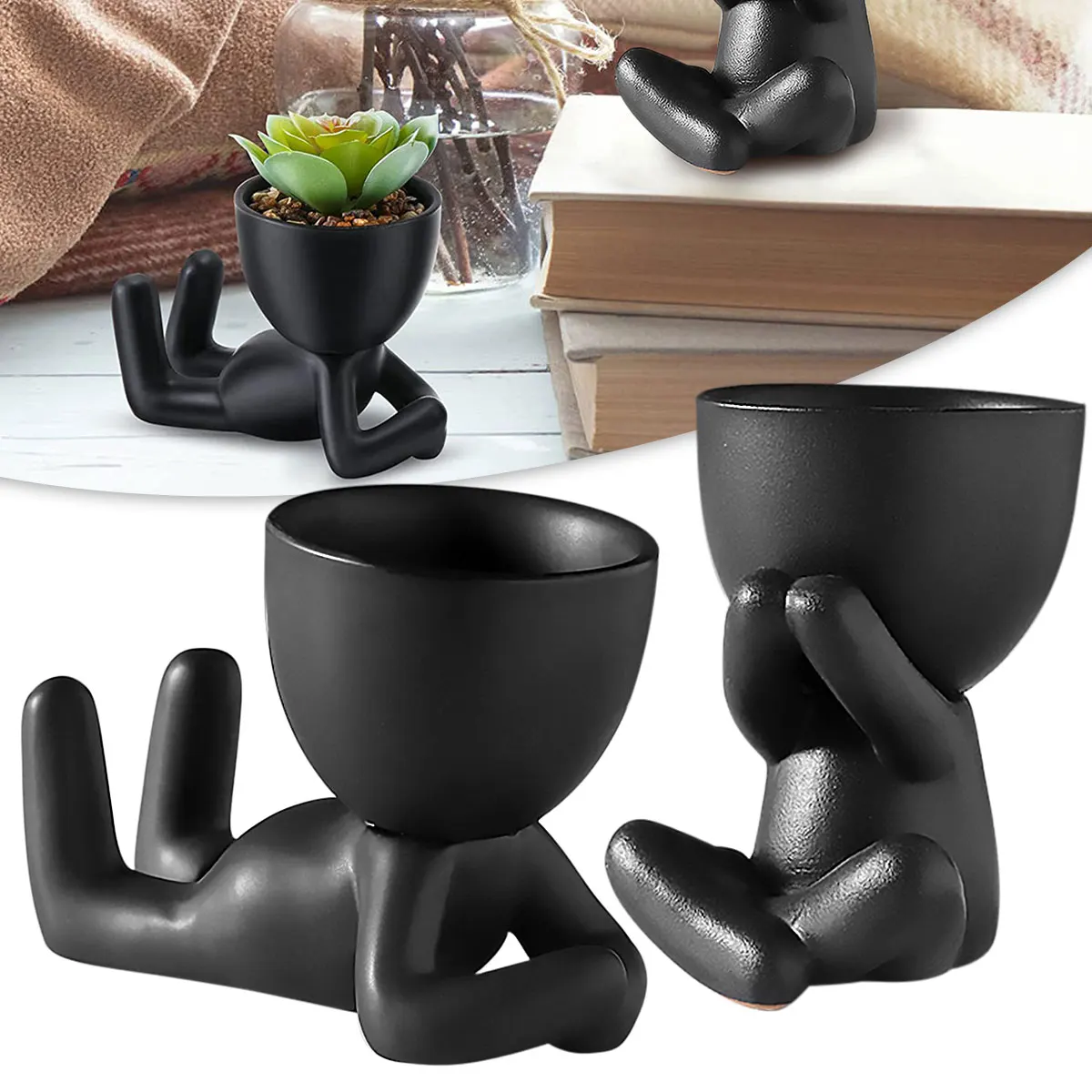 

Ceramic Human Shaped Flower Pot Human Shape Small Cactus Pot Creative Ceramic Plants Pot Cute Vase Planter Table Decoration