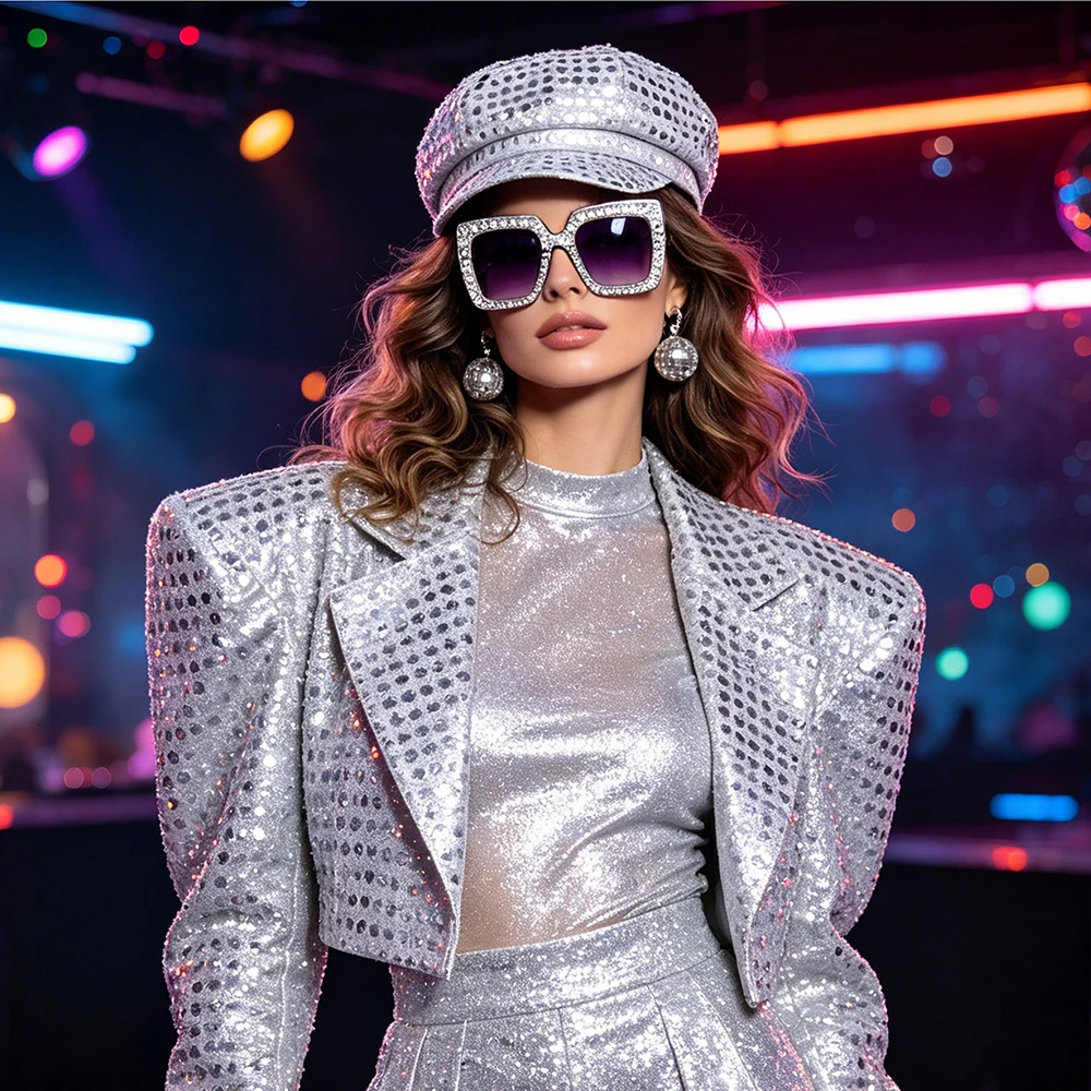 Retro Glitter Bling Costume Hat Sequin Dress Up Hat Beret Newsboy Cap Octagonal Cap Birthday Party