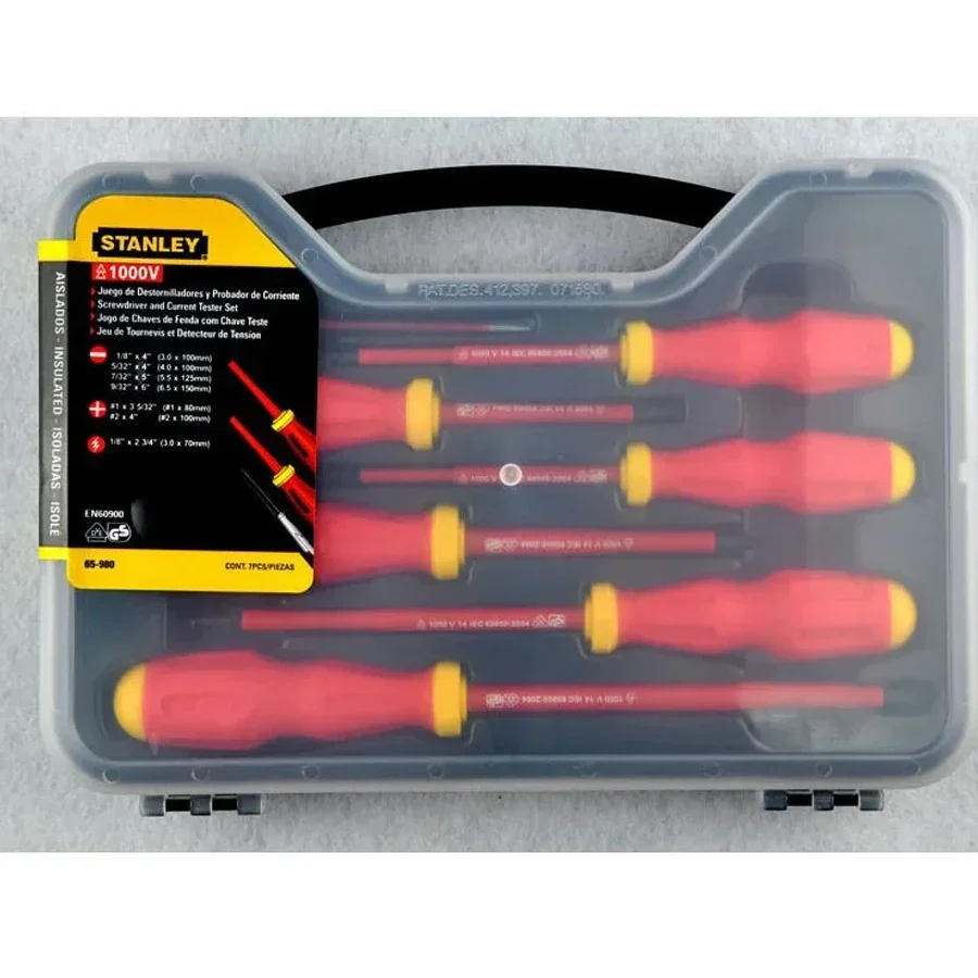 STANLEY 65-980-22 1000V VDE Insulated Screwdriver Set 7Pcs with Voltage Tester Slotted and Phillips Screwdrivers Hand Tool