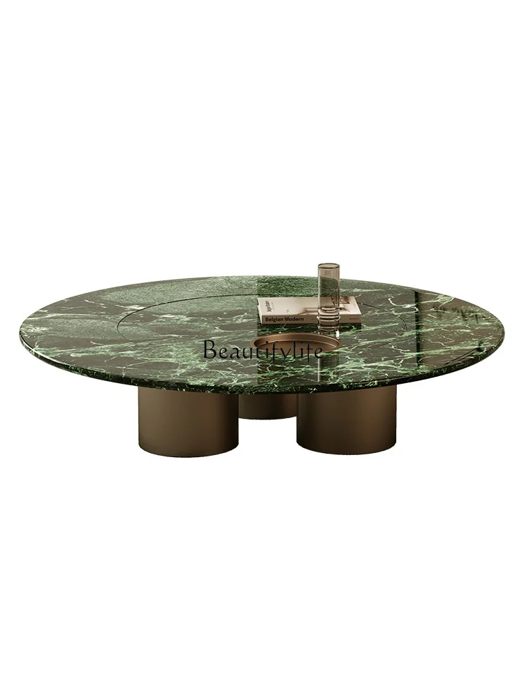 

Pure Natural Luxury Stone Endtable Big Green Flower Advanced Modern Simple and Light Luxury Rotating Storage round Coffee Table