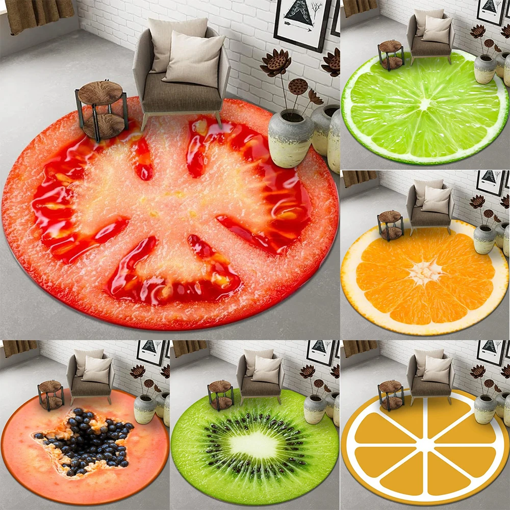 Round carpet fruit orange lemon pattern living room carpet bedroom kitchen door mat home decoration bathroom absorbent floor mat