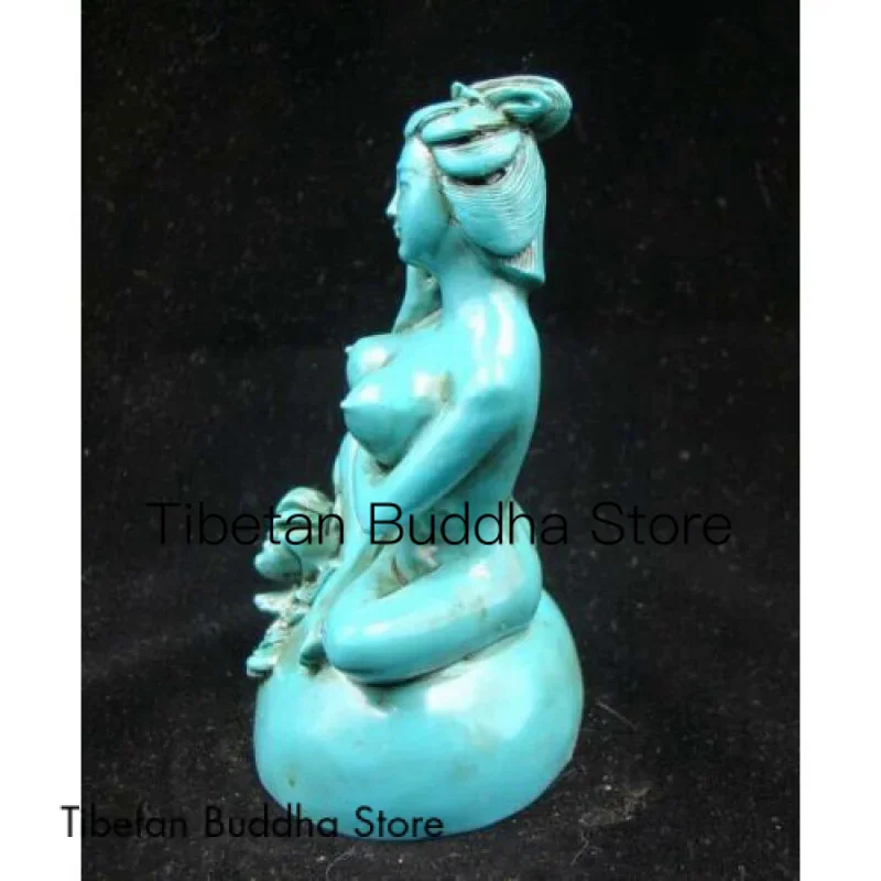 Chinese Carved  Statue People Ancient beauty Natural Turquoise Deco Art  Handmad