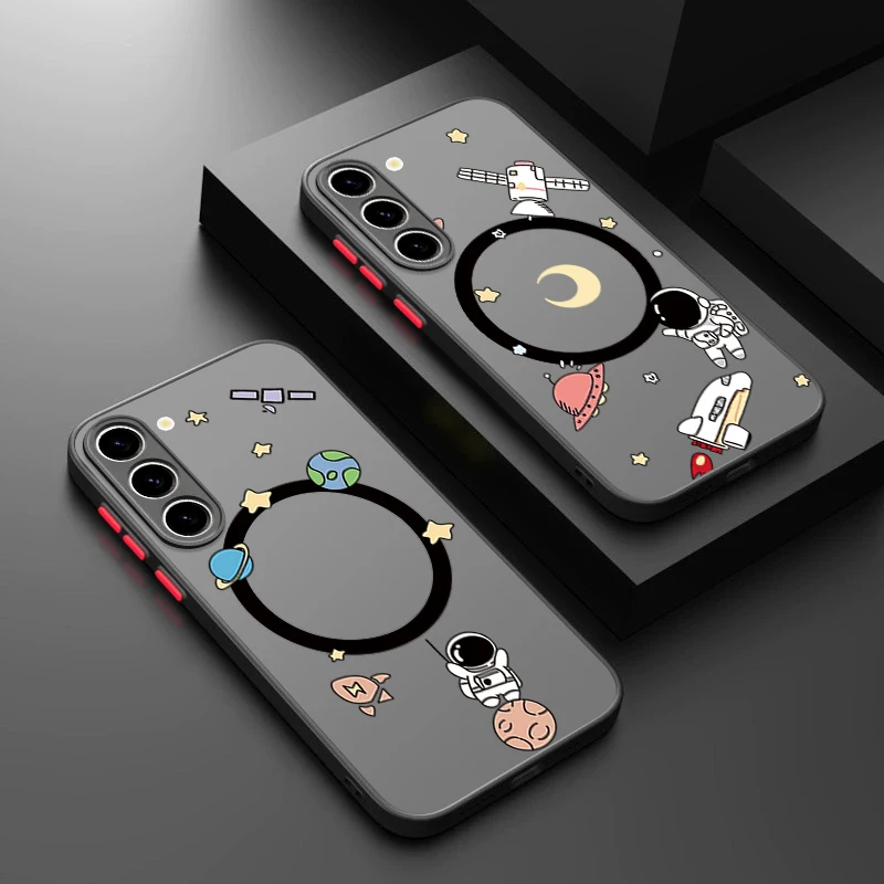 Astronauten-Muster Magnetische Handyhülle für Samsung Galaxy S26 S25 S24 Ultra Plus S24 S25 FE A57 A17 A37 A56 A55 A16 Acryl-Cover