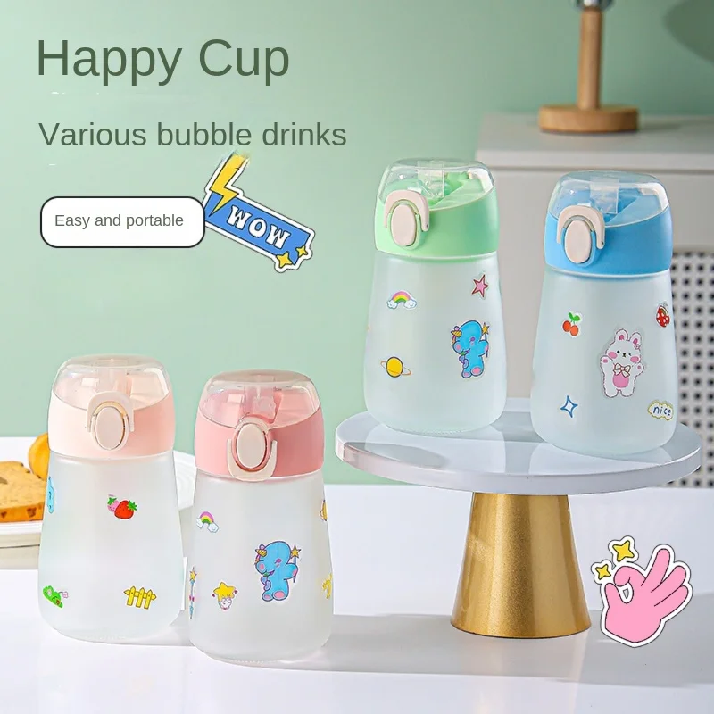 

350ml Cartoon Glass Cups With Lids Water Bottle Drinking Glasses, Iced Coffee Glasses Juice Glass Anti-scald Water Cup Drinkware