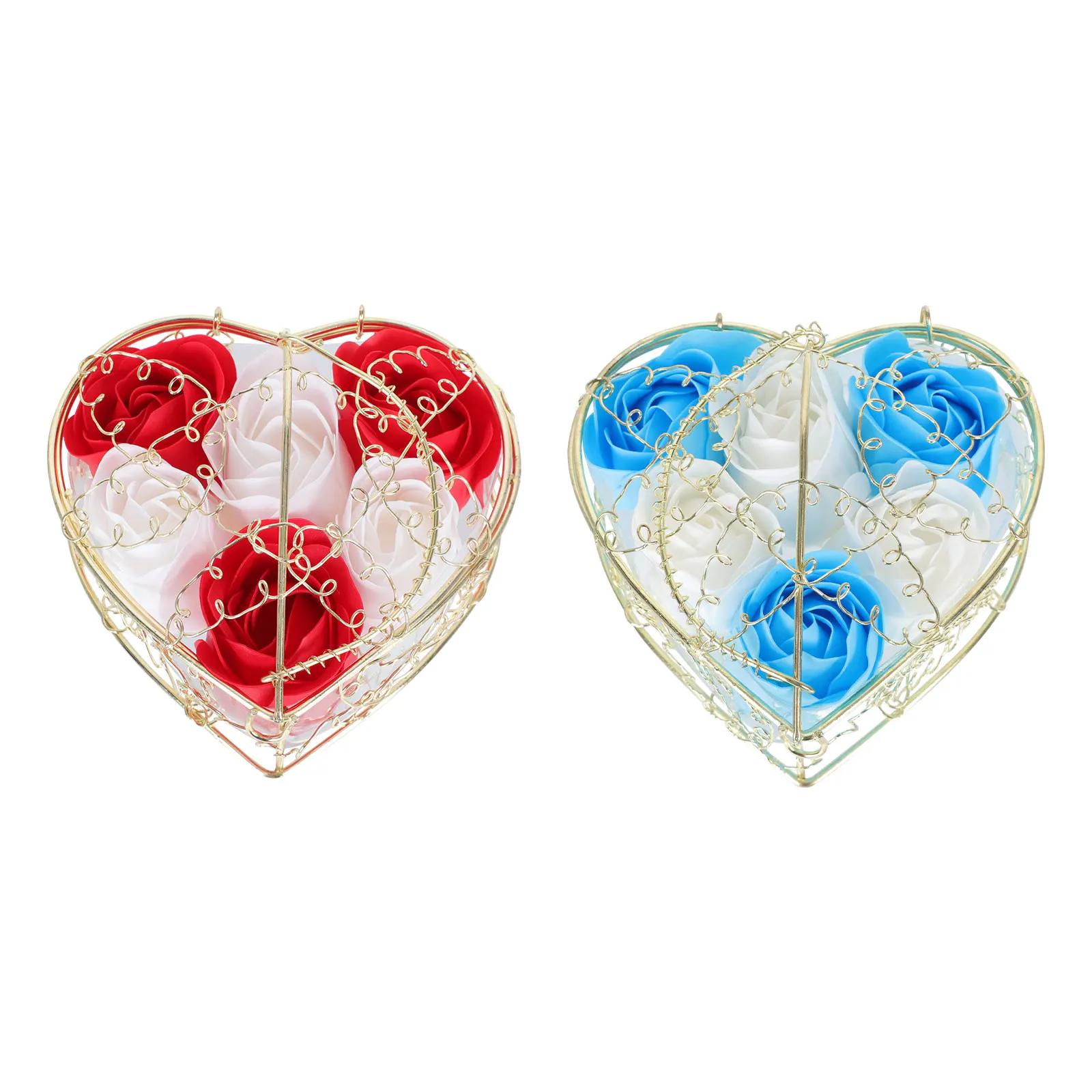 

2 Sets Soap Flower Gift Box Romantic Heart-shaped Iron Basket Decorative Case Wedding Floral Scented Bride