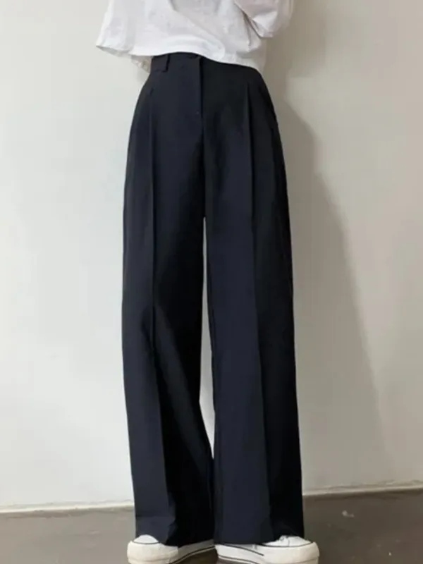 

Chic High Waist Two Button Wide Leg Pants Women Loose Drapey Casual Floor Length Trousers Suit Straight Cut Small Size
