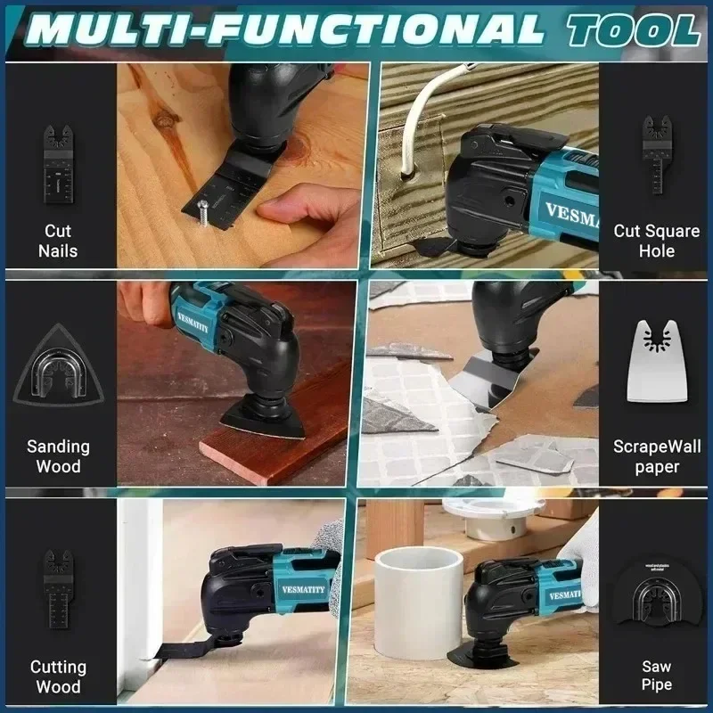Multifunctional Cordless Oscillating Trimmer Quick Change Quick Release Hand Cutting Tool 20000 OPM LED For Makita Battery