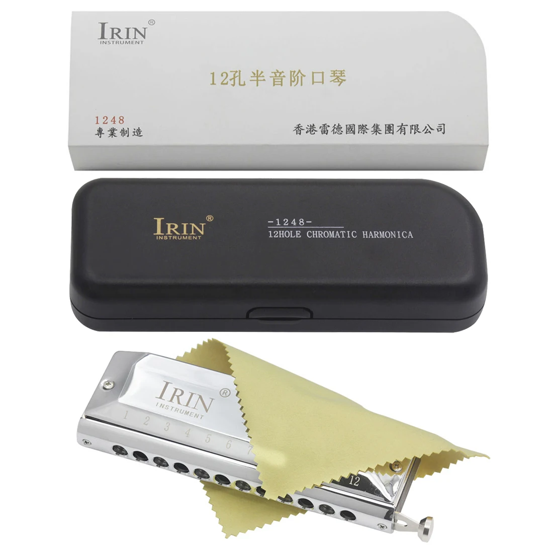 IRIN 12 Holes 48 Tone Harmonica Chromatic Harp Metal Board Resin Copper Plating Woodwind Instruments with Case