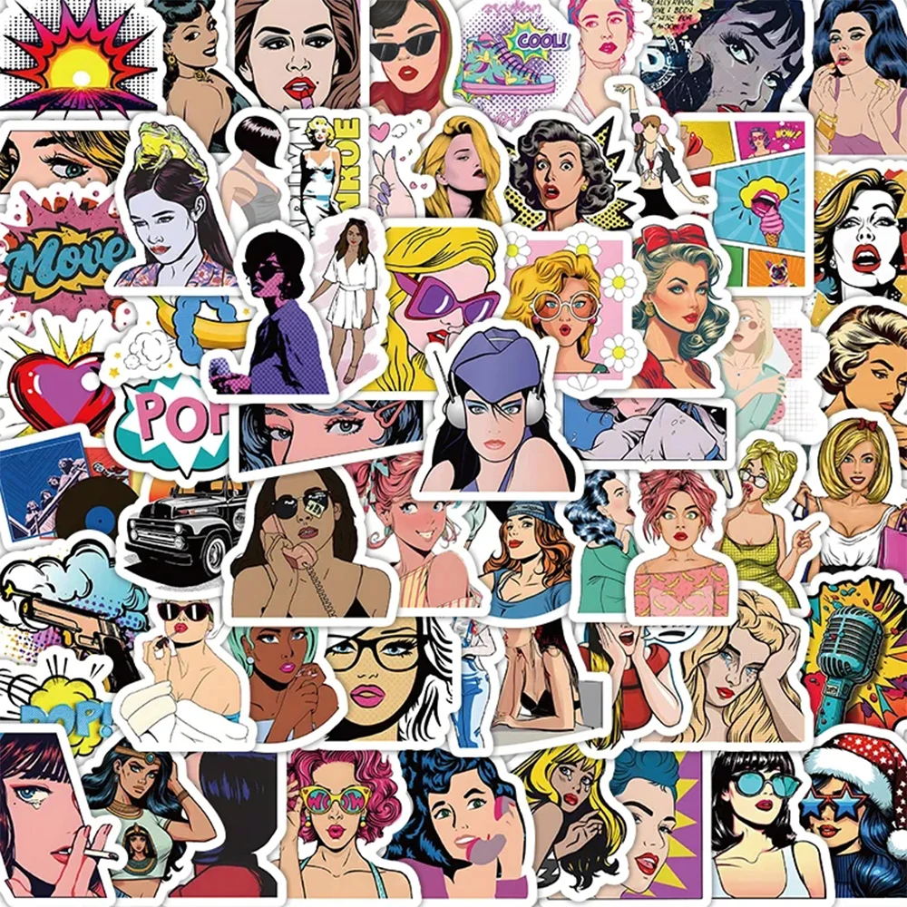 

10/30/50/100pcs Pop Art Oil Painting Cartoon Sticker Anime Girl Decoration Decals DIY Laptop Luggage Waterproof Vintage Sticker