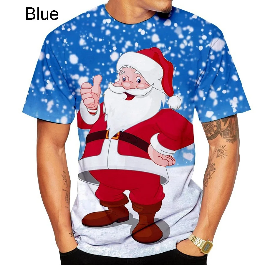 Men's Merry Christmas Short Sleeve T-Shirt 3D Print Santa Clause Graphic Round Neck Tees Loose Breathable Quick Dry Festival Top