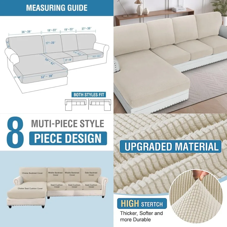 

Sectional Couch Covers 8 Pieces Stretch Sofa Cover for Sectional Sofa Set Separate L Shaped Couch Cover for Both Left/Right Cou