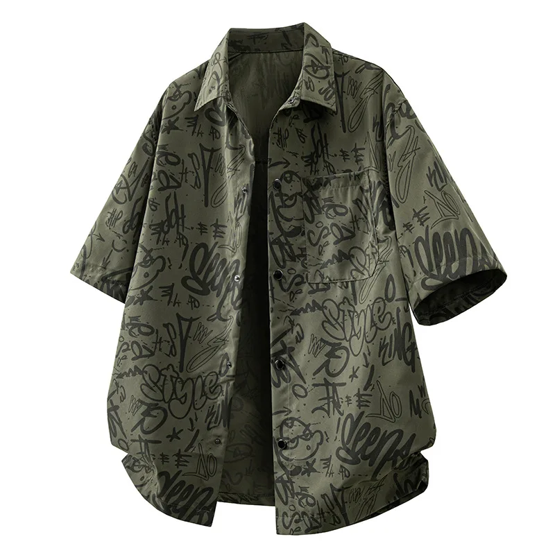 

M-8XL New Large Size Printed Short-sleeved Shirt Men's Summer Fashion Casual Versatile Shirt Slightly Fat