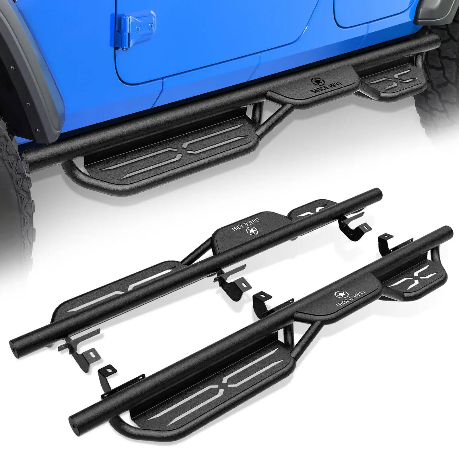 

Running Boards Side Steps for 2018-2025 Jeep Wrangler JL JLU Unlimited 4 Doors Include 4XE Model, 2-Stairs Nerf Bars Step Plates