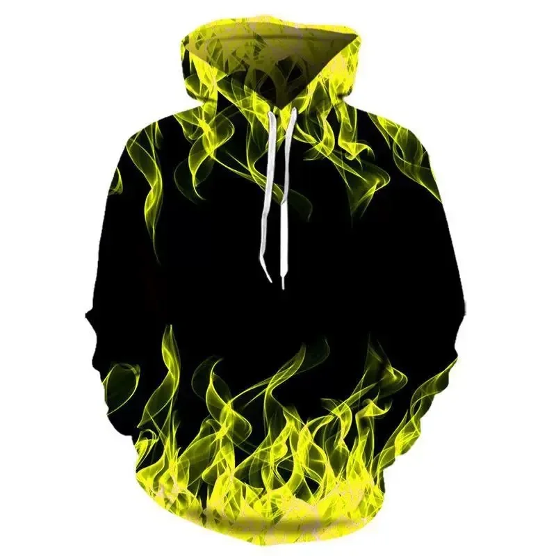 

2023 new color flame Hoodie 3d fluorescent Sweatshirt men's and women's autumn and winter jackets black Hoodie