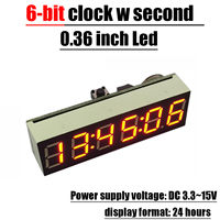 0.36 Inch 6-bit Clock LED Digital Electronic Clock W Second Display Module Power Off Memory Brightness Adjustment Dc 5V 12V